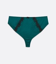 New Look Curves Dark Green Satin Guipure Lace Trim Thong
